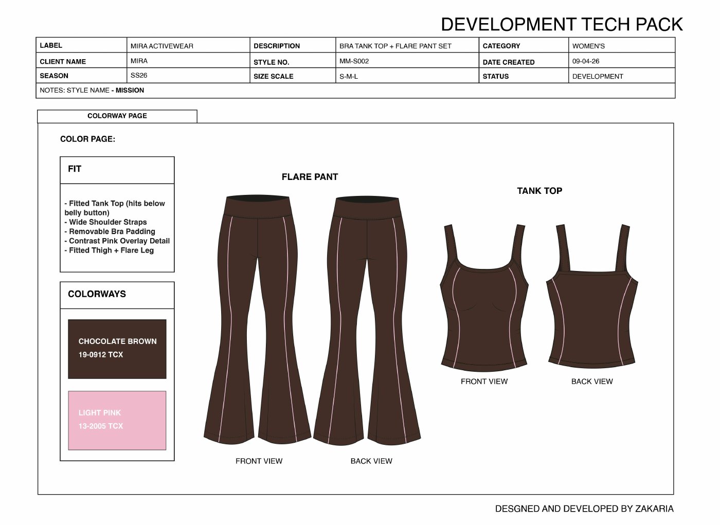 Women's flare pant and tank top tech pack preview